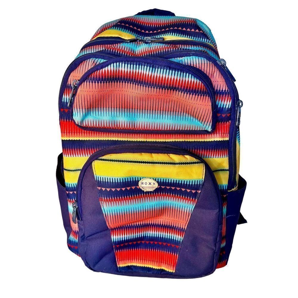 Roxy Bohemian Aztec Print Colorful Multi-Pocket Laptop Compartment Back
